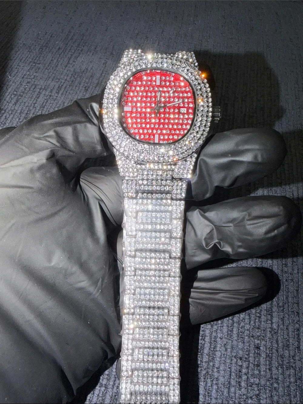 Crystal Pave Smartwatch with Red Dial